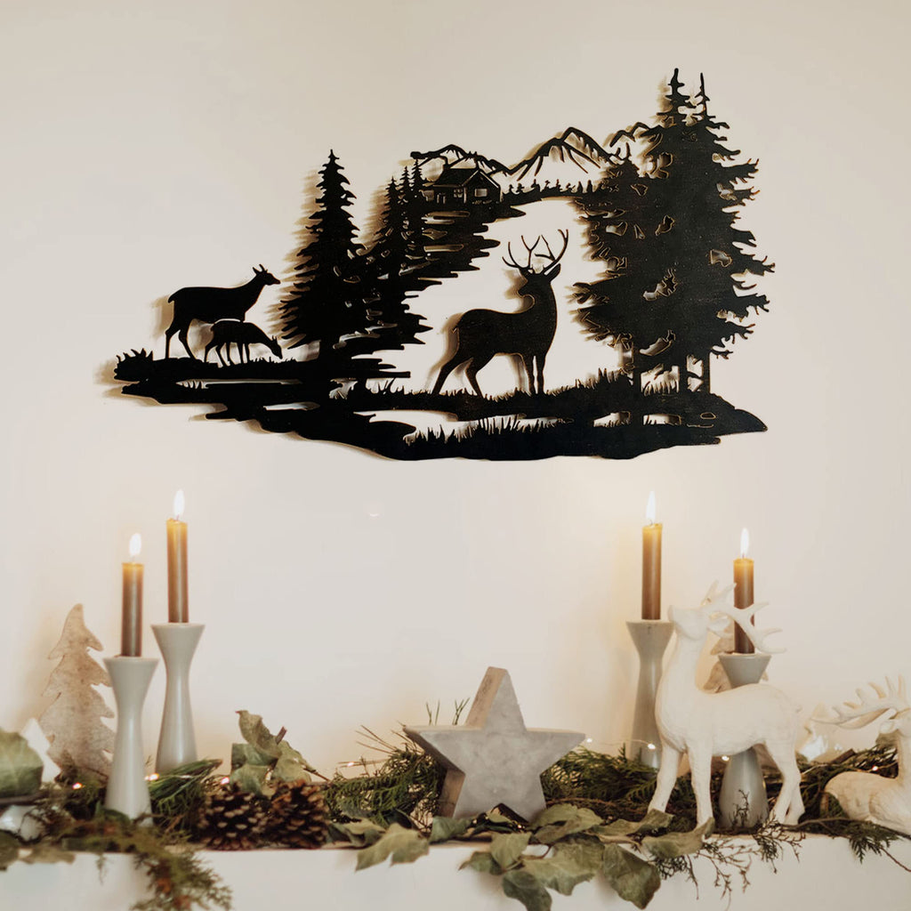 Cabin Decor Metal Deer Wall Art Rustic Wall Decor Hanging Living Room Bedroom Indoor Outdoor 22x13 Inches