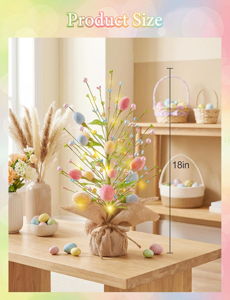 Easter Table Decorations, 18 Inch Easter Egg Tree Decorations, Centerpieces for Tables with Pastel Felt Eggs, Spring