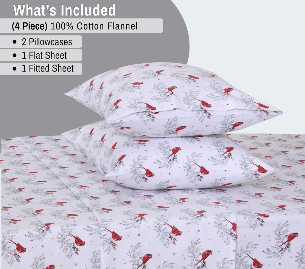 100% Cotton Flannel Sheets King Size, 4 PCs, Cardinal