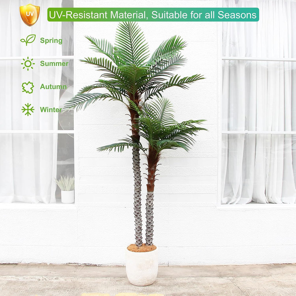 8ft Tall UV Resistant Faux Palm Tree, 96in Artificial Palm Tree Indoor Outdoor, Fake Tree with Real Bark and