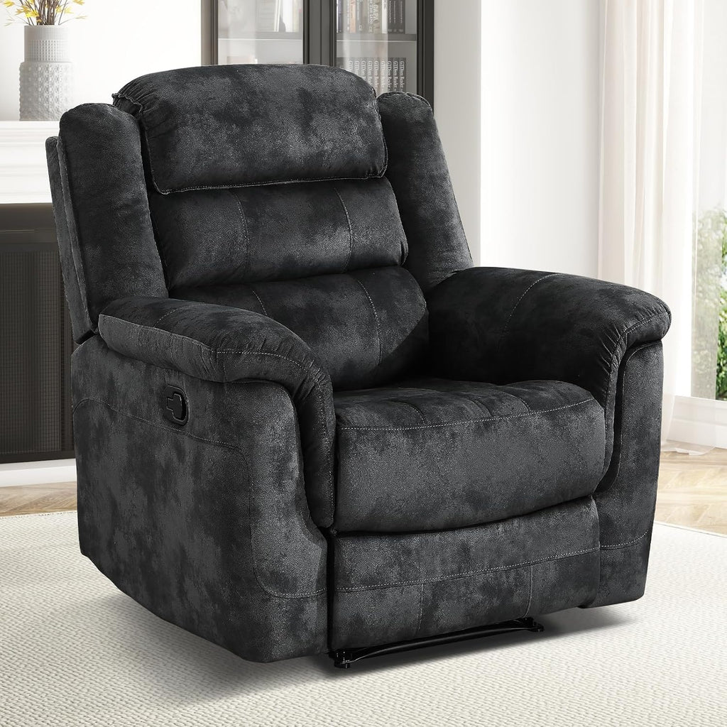 Manual Recliner Chair, Soft Fabric Recliner Sofa with Overstuffed Armrest and Backrest , Grey