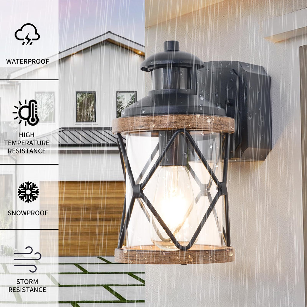 Dusk to Dawn Motion Sensor Outdoor Porch Light with GFCI Outlet, 3 Lighting Modes Anti-Rust Waterproof Industrial