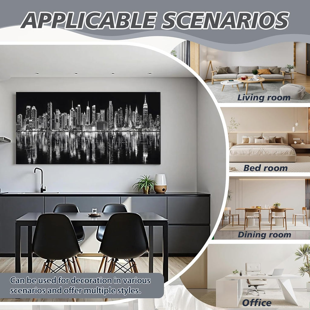 Black and White New York City Wall Art Modern Skyline Cityscape Night View Artwork Office Canvas Prints