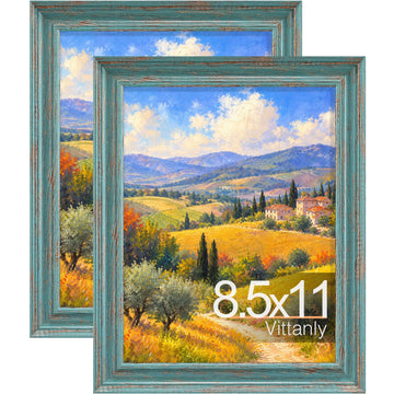 8.5x11 Picture Frames Set of 2, Vintage Photo Frames, Rustic Blue