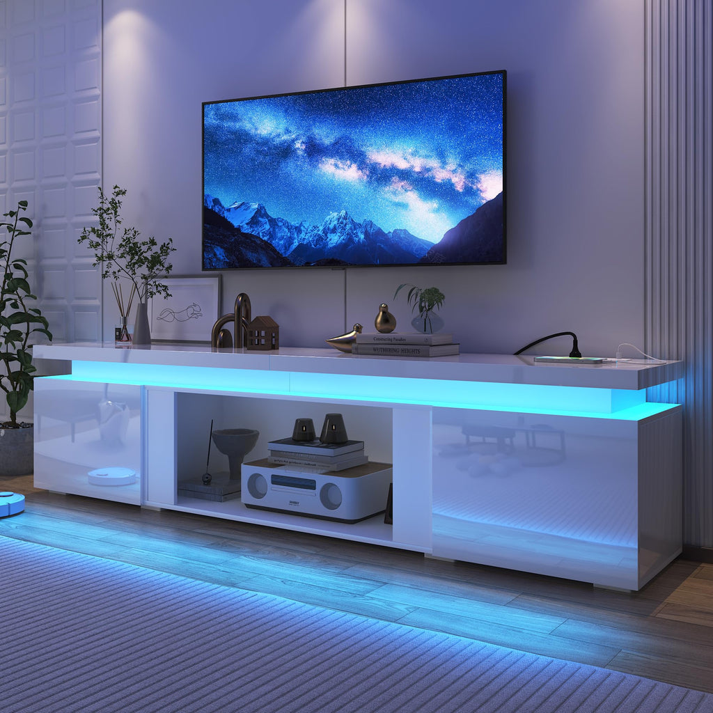 71Inch LED TV Stand for 80Inch TV, Modern TV Stand with Power Outlet, High Gloss TV Console Entertainment Center with