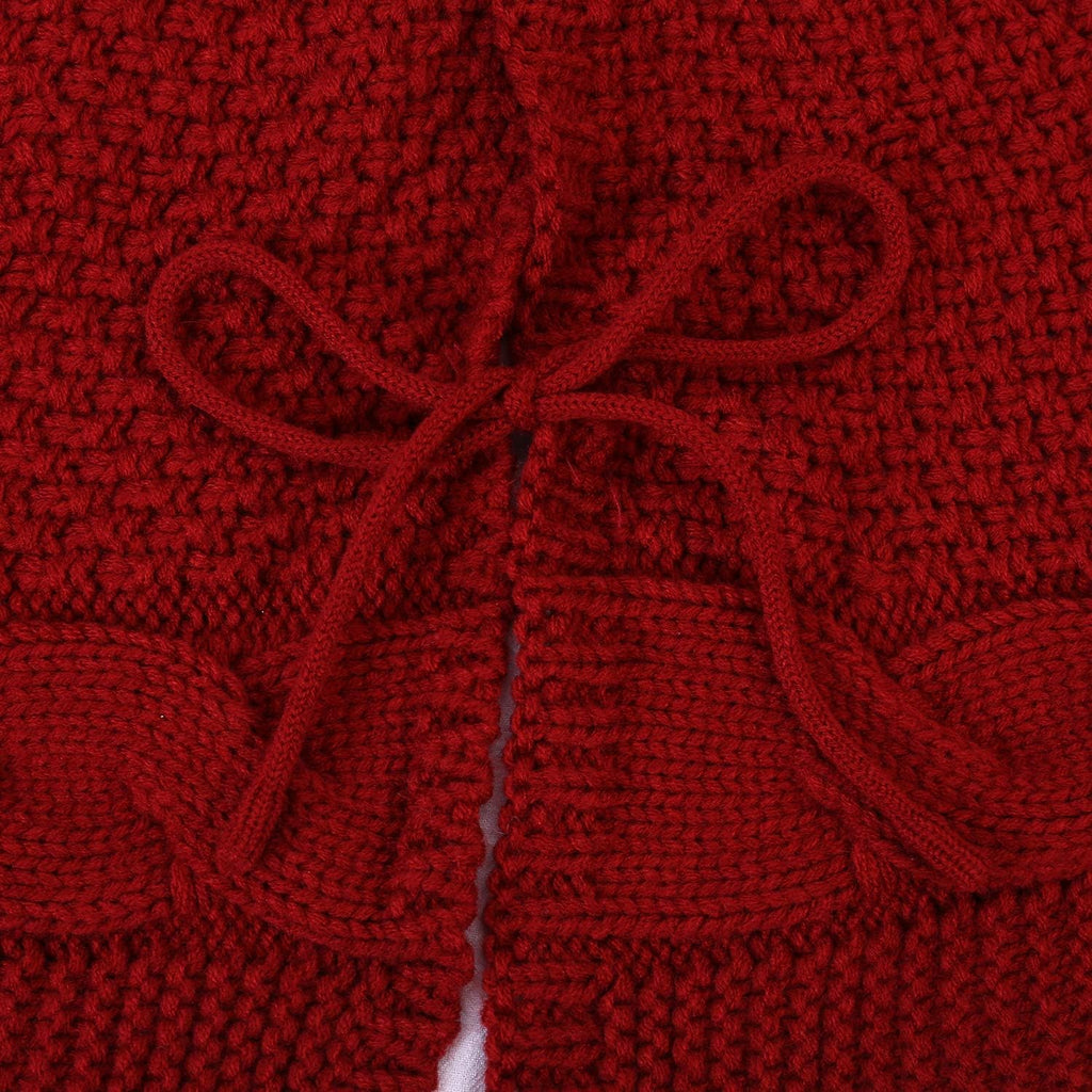 Christmas Tree Skirt, 48 inches Luxury Cable Knit Knitted Thick Rustic Xmas Holiday Decoration, Burgundy