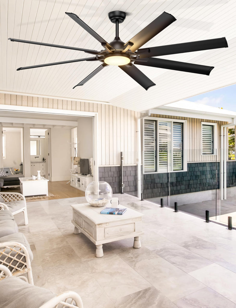 72'' Industrial Ceiling Fan with Lights for Covered Outdoor, Black