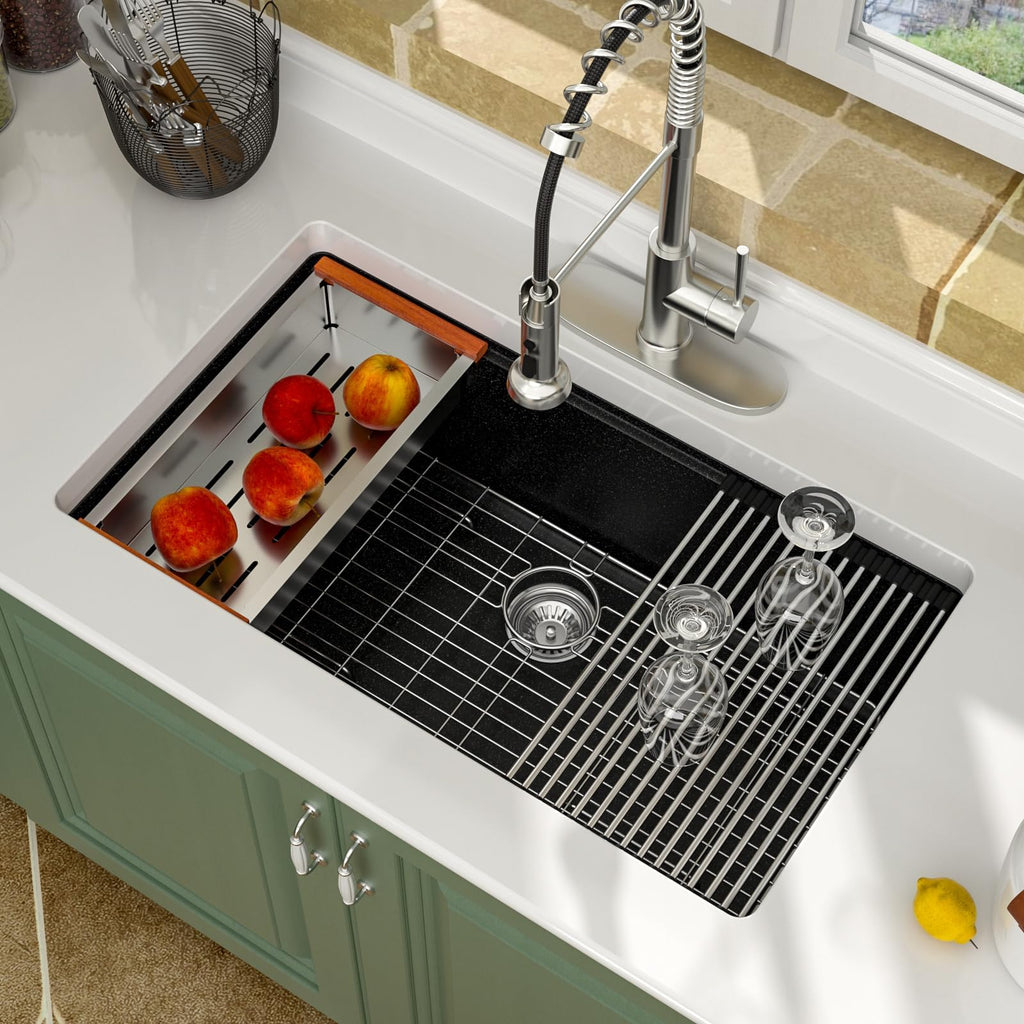 33 Inch Black Granite Composite Undermount Sink