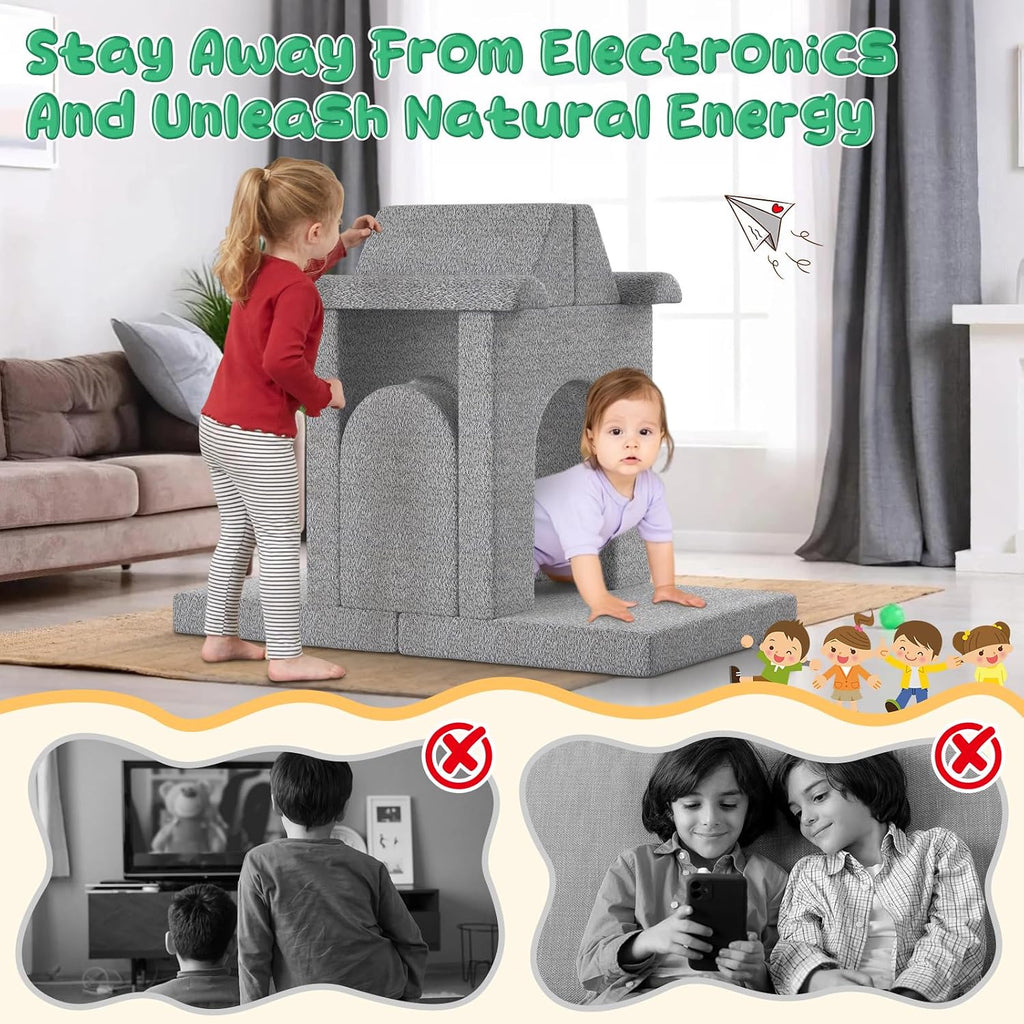 Modular Kids Play Couch with Washable Covers - Foam Toddler Sofa for Creative Play, Climbing, and Lounging