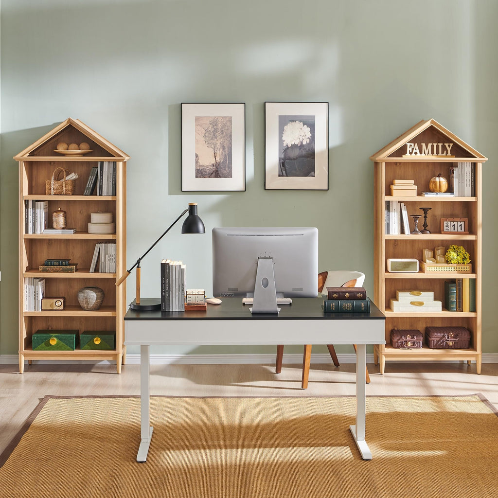75.9" Tall Angled Arch Bookshelf, 5 Tiers Geometric Large Bookcase with Storage, Modern Triangular Top with