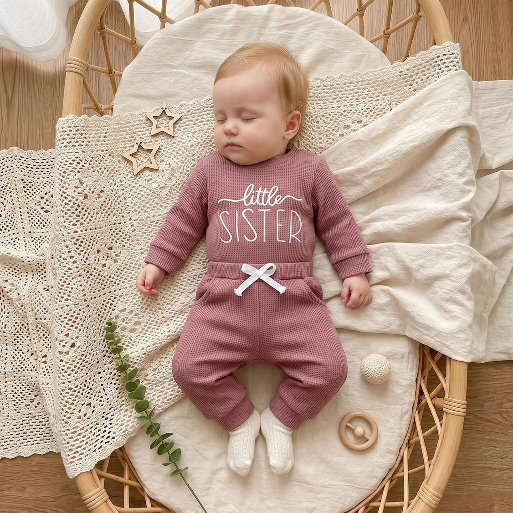 Baby Girl Fall Outfit Set Romper Pants Infant Waffle Clothes