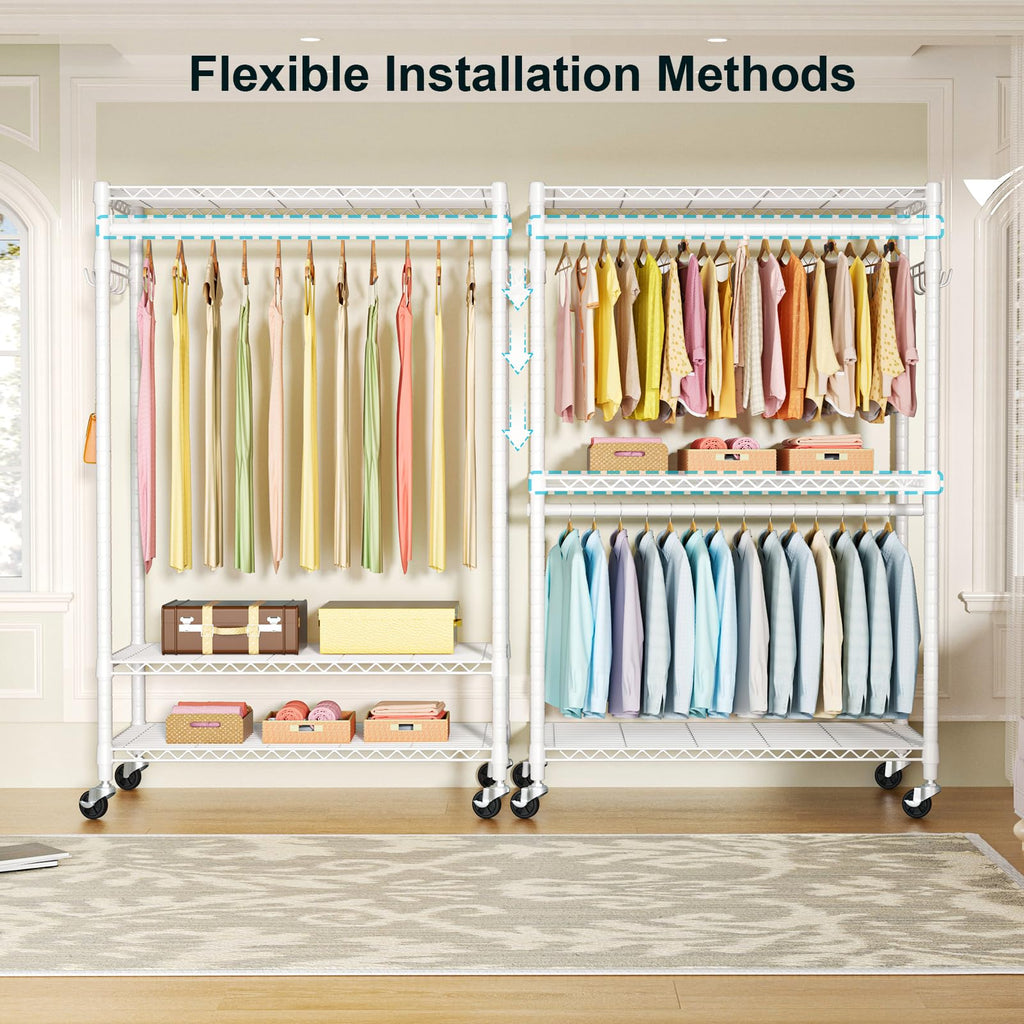 P1 Plus Rolling Clothes Rack, 22mm Diameter Heavy Duty Garment Rack