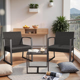 Resin 3 Pieces Patio Furniture Set, Outdoor Bistro Set with Cushions and Glass Table