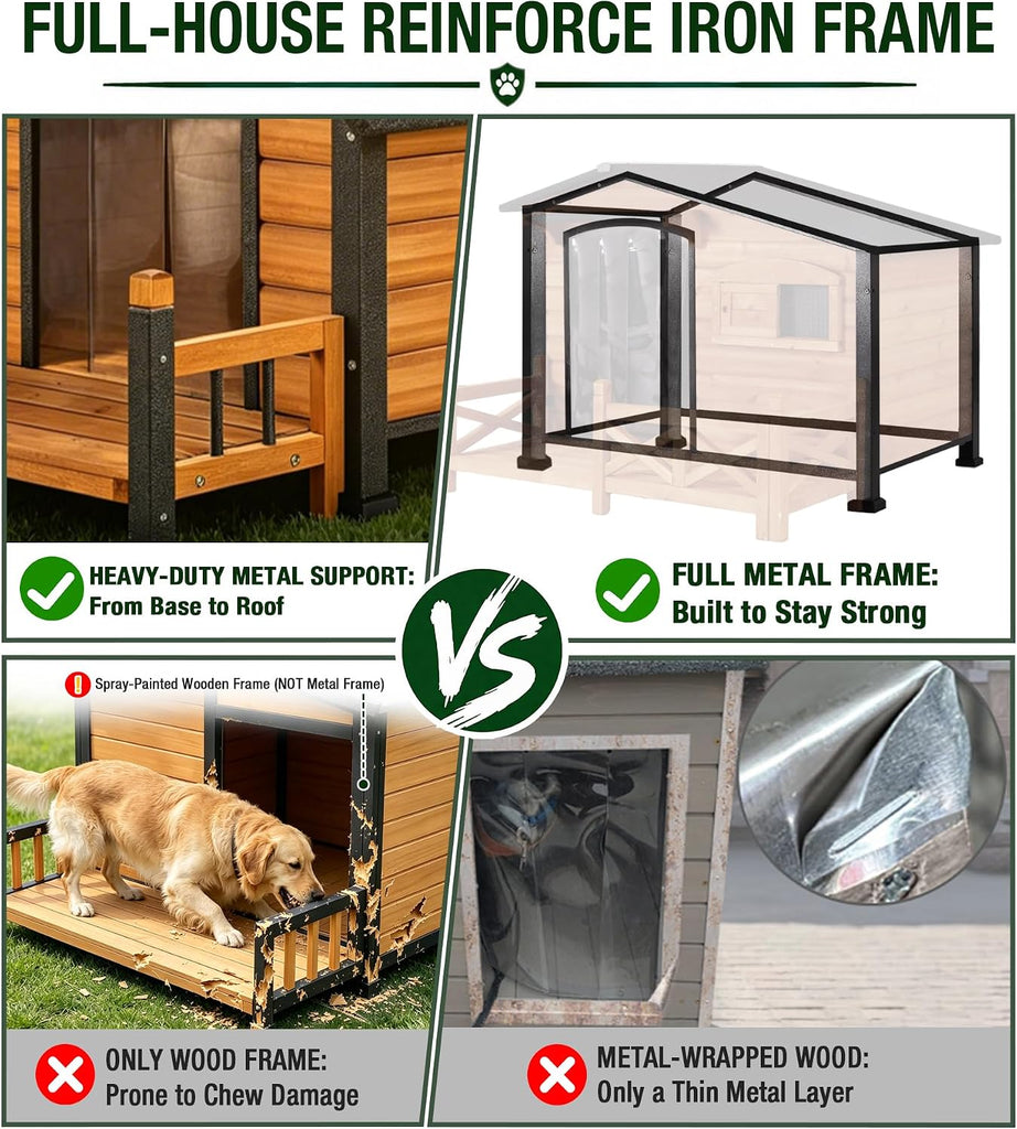 Heated Dog House for Outside Iron Frame Outdoor Shelter