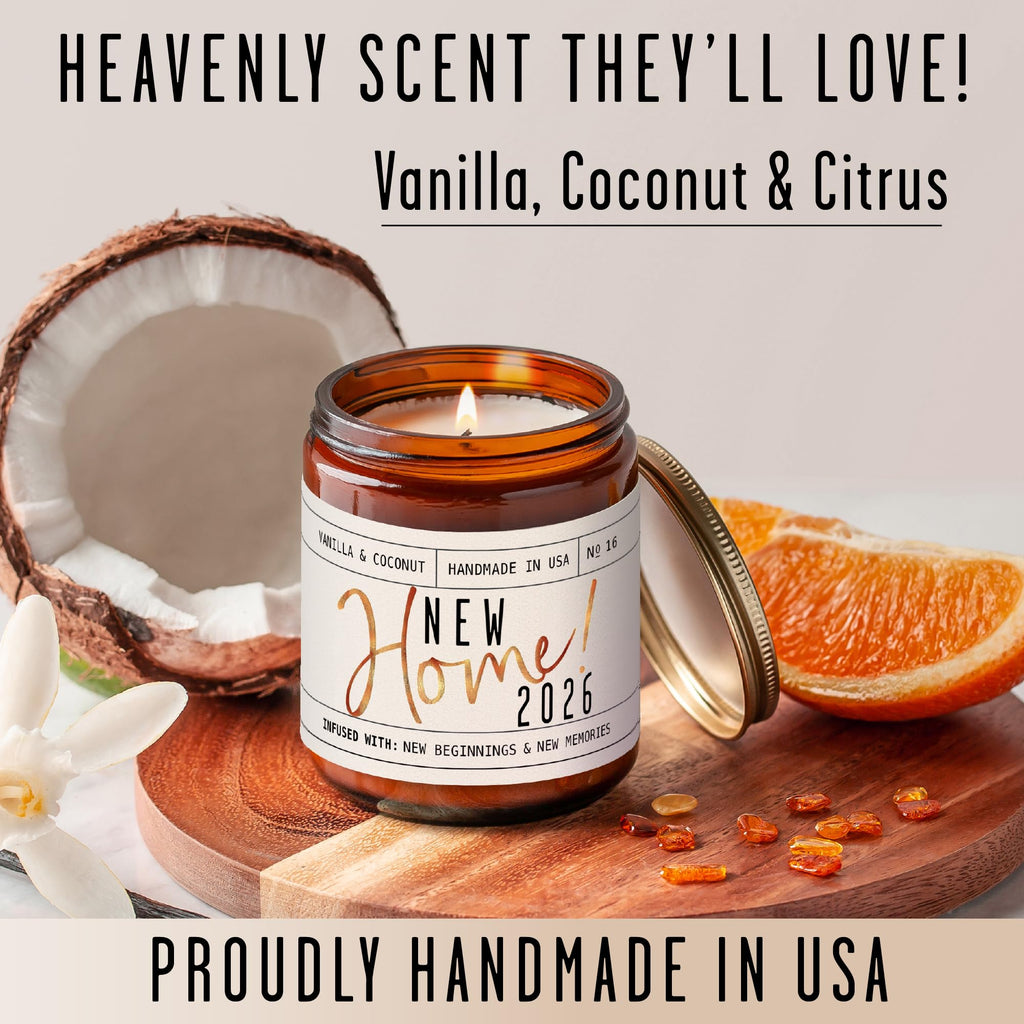 House Warming Gifts New Home, Housewarming Gifts New Home '2026' Soy Candle, w/Vanilla, Coconut & Vetiver I for New