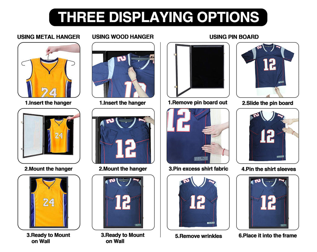Jersey Display Frame Case, Large Sport Jersey Shadow Box, Black