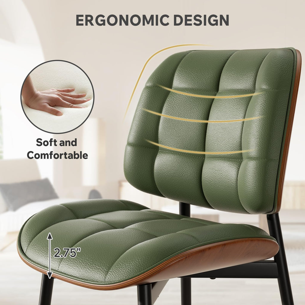 Dining Chairs Set of 2, Mid Century Modern Dining Room Chair, Upholstered Faux Leather Kitchen Chairs with Thick