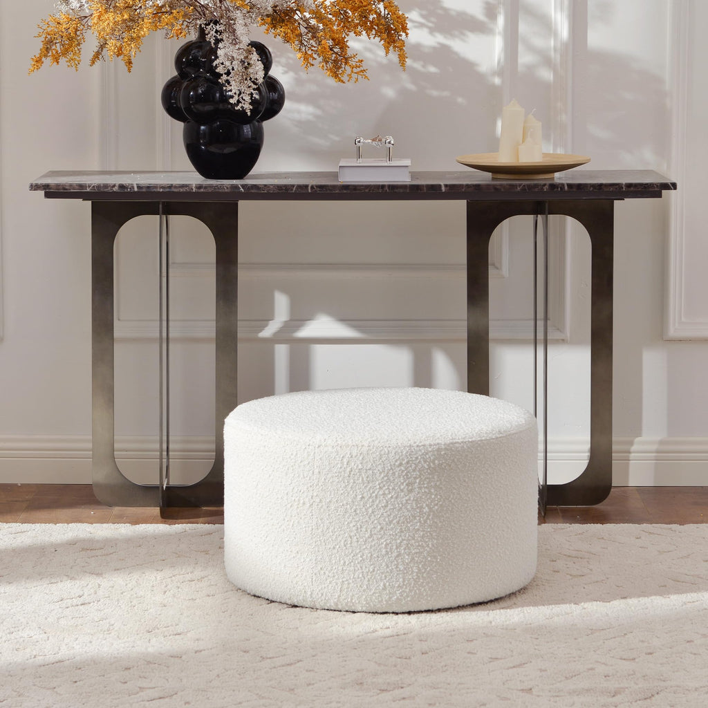 Modern Round Boucle Ottoman (24" D x 24" W x 13" H)