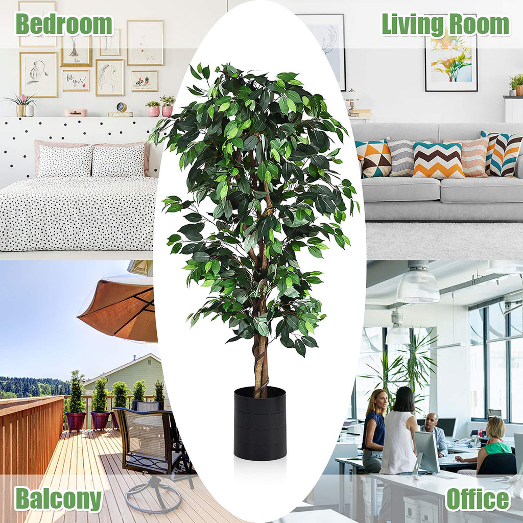 6 Ft Artificial Ficus Tree with Wood Trunks