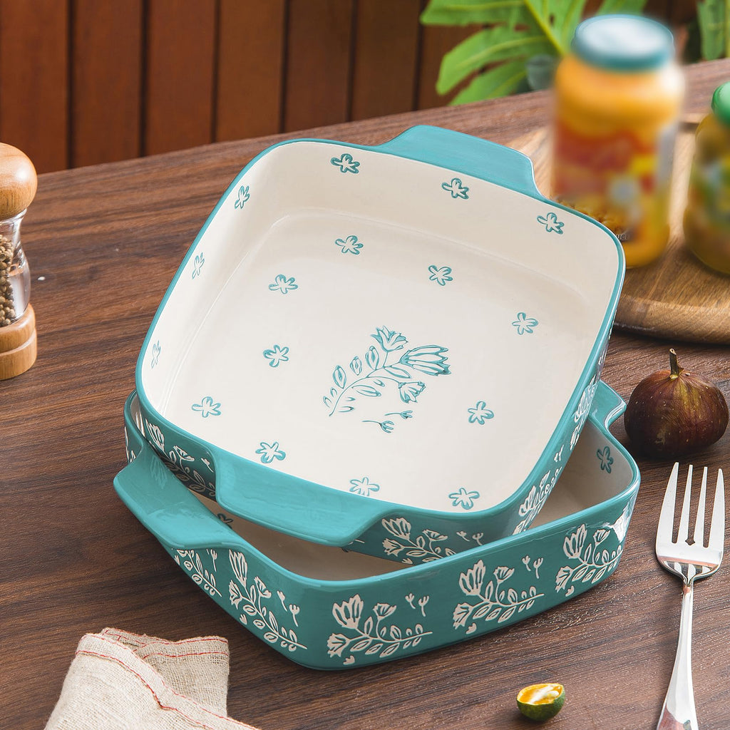 Baking Dish 9x9 Baking Pan Ceramic Brownie Pan Casserole Dish 2-pcs Lasagna Pan Square Bakeware Sets