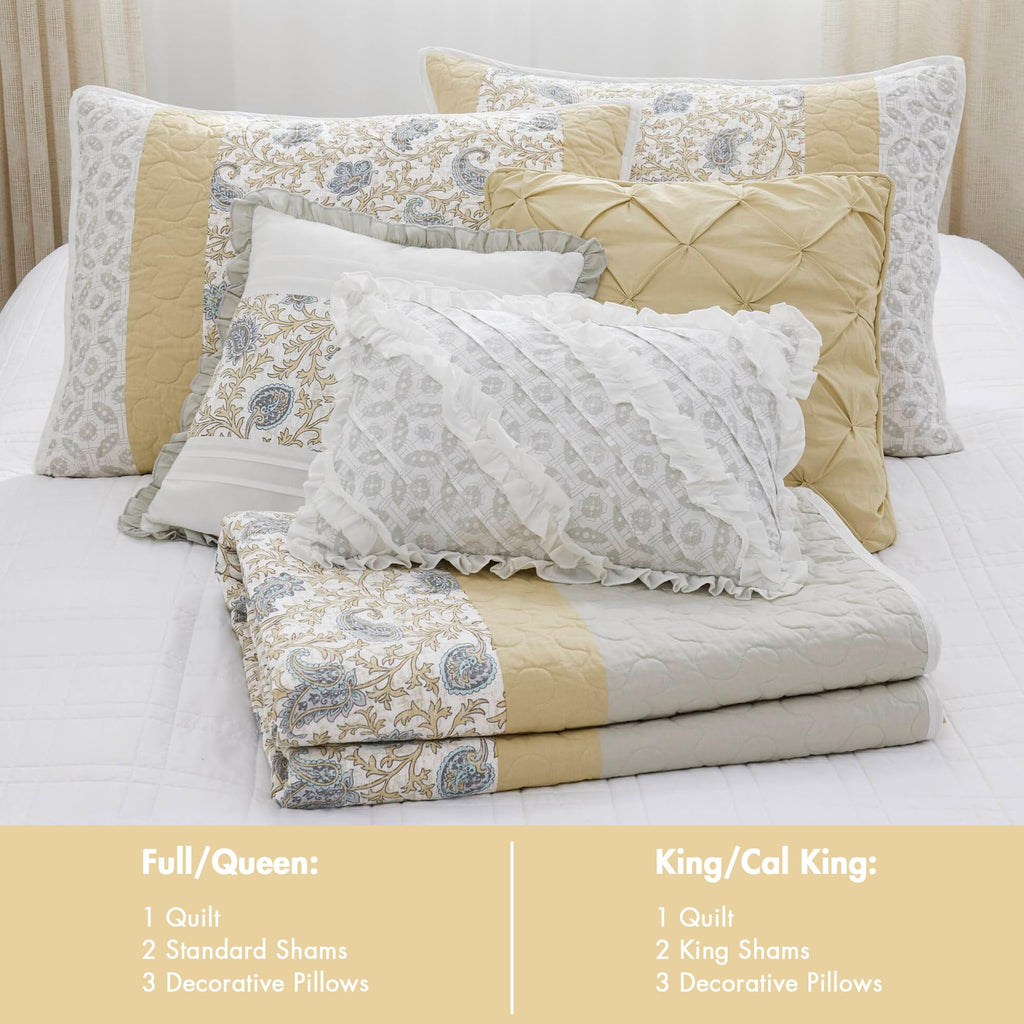 100% Cotton Quilt Set Floral Print, Double Sided Stitching, All Season, Lightweight Coverlet Shabby Chic Bedding