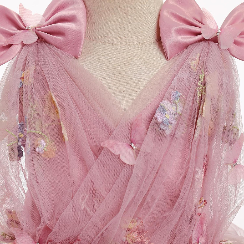 Toddler Girls Butterfly Birthday Dress Rainbow Tulle Formal Wedding Party Ruffle Tutu Dresses Photo Shoot