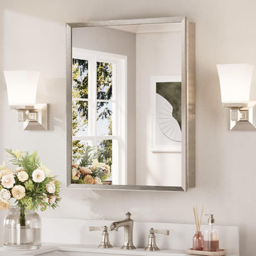 Bathroom Medicine Cabinet with Mirror 20 x 26 Inch, Brushed Nickel | Assembly Needed, Stepless Adjustable Shelves