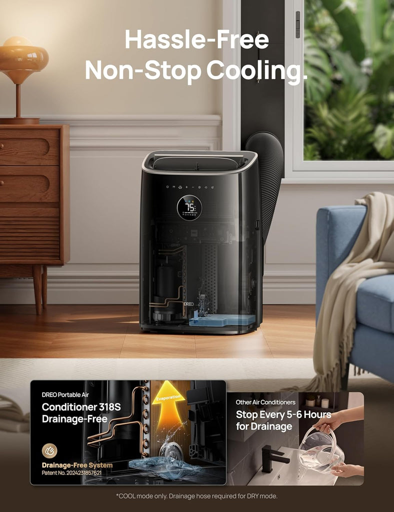 Portable Air Conditioner 516S, 14000 BTU ASHRAE (10000 BTU DOE) Smart AC Unitwith Drainage-free Cooling