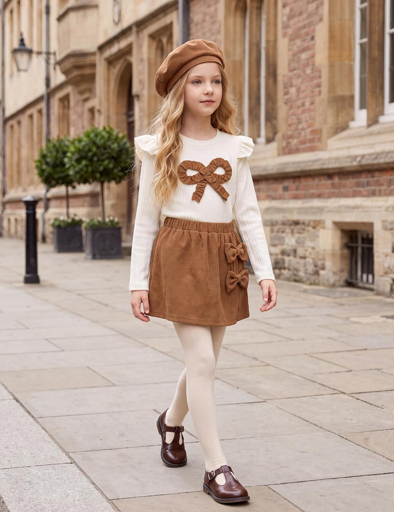 Toddler Girls Clothes Ruffle Sleeve Skirt Set Fall Outfit