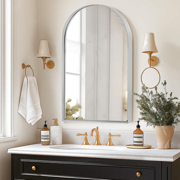 Recessed Bathroom Medicine Cabinet, 36"x24", Arched, Wall Cabinet with Beveled Mirror, Aluminum Frame, Silver