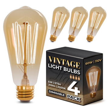 Incandescent Light Bulbs 60 Watt, 210 Lumens, 4 Pack ST64 Edison Bulbs