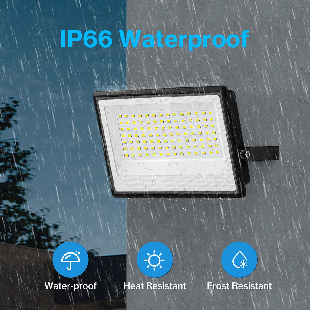 2 Pack 130W LED Flood Light Outdoor, 13000lm LED Work Light with Plug, IP66 Waterproof Exterior Security Lights