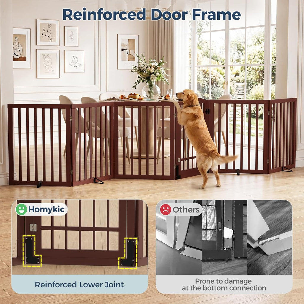 Dog Gate Indoor, 132" Wide Bamboo Pet Gate with Door, 30"H, Espresso