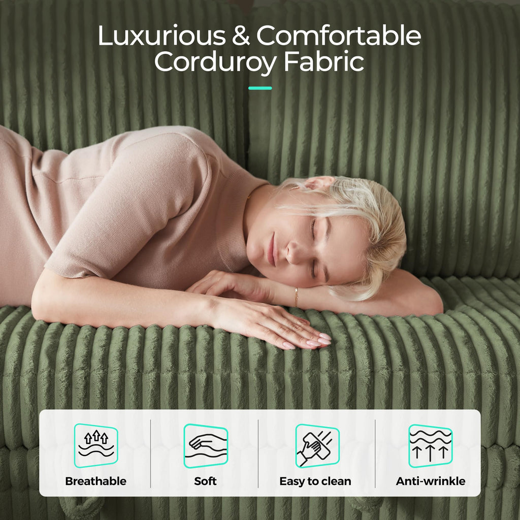 Pull Out Sofa Bed Sectional Sleeper Sofa with Storage, Plush Corduroy Pullout Modular Sectional Couches, L Shaped