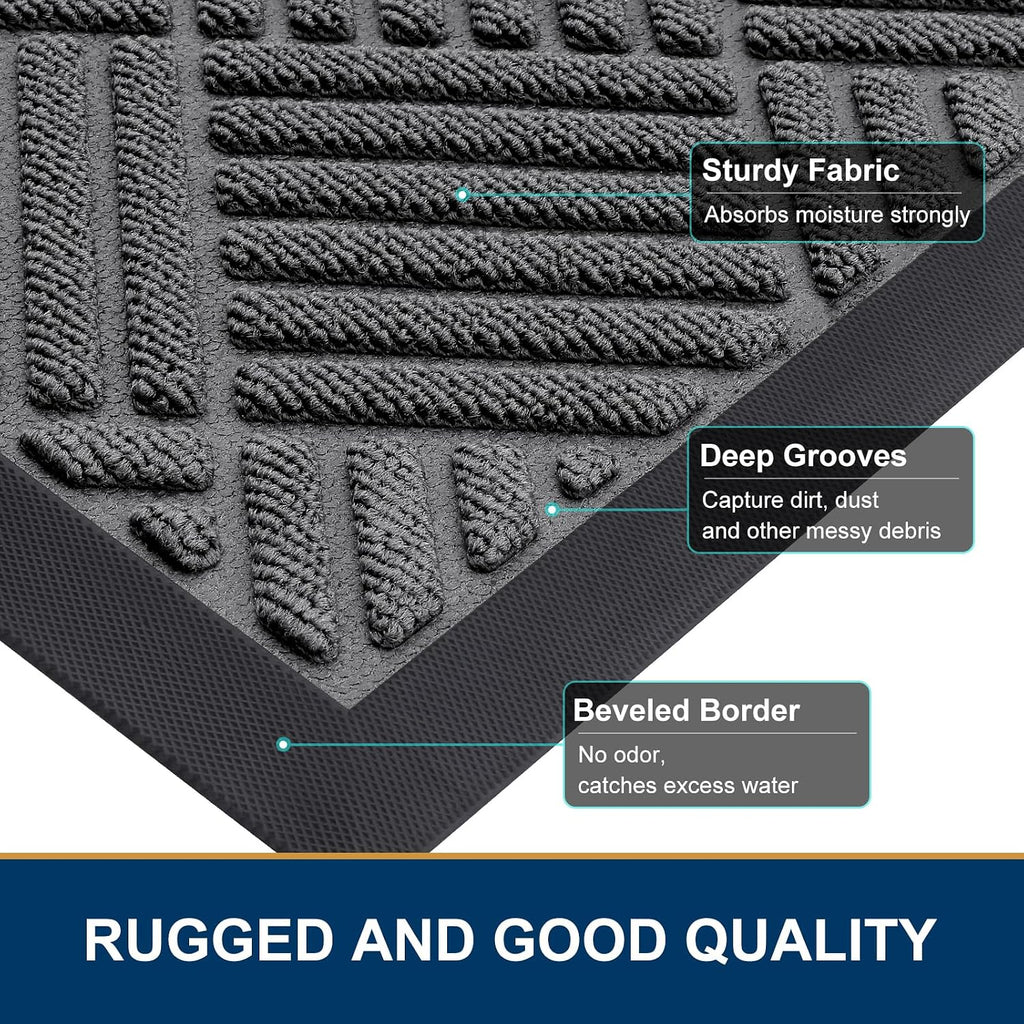 Front Door Mat Outside Entrance, Natural Rubber Doormat, 47x23 Inch | Grey, Non Slip, Trap Dirt and Moisture, Easy