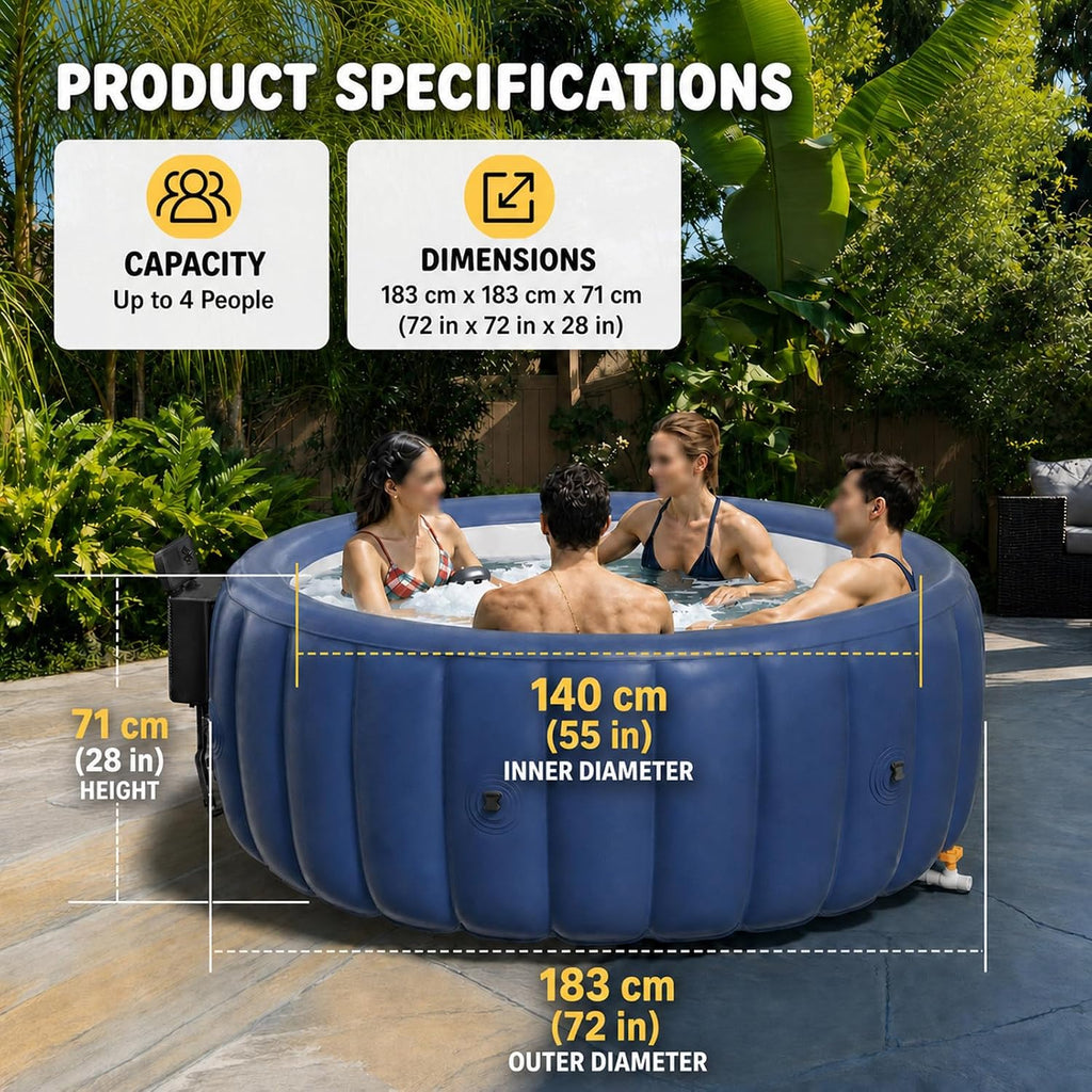 Inflatable Hot Tub Spa Set, Portable Outdoor Spa with 130 Air Jets, Consistent 104°F Heating, Automatic Temperature