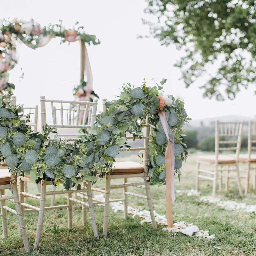 Artificial Eucalyptus Garland 6.2 Long Faux Silk Leaf Eucalyptus Leaves Vines Greenery Garland with White - Set of 6
