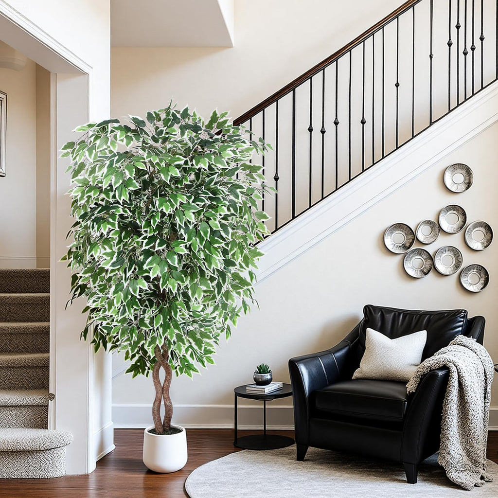 6ft Artificial Ficus Tree, Tall Fake Trees Indoor with Planter