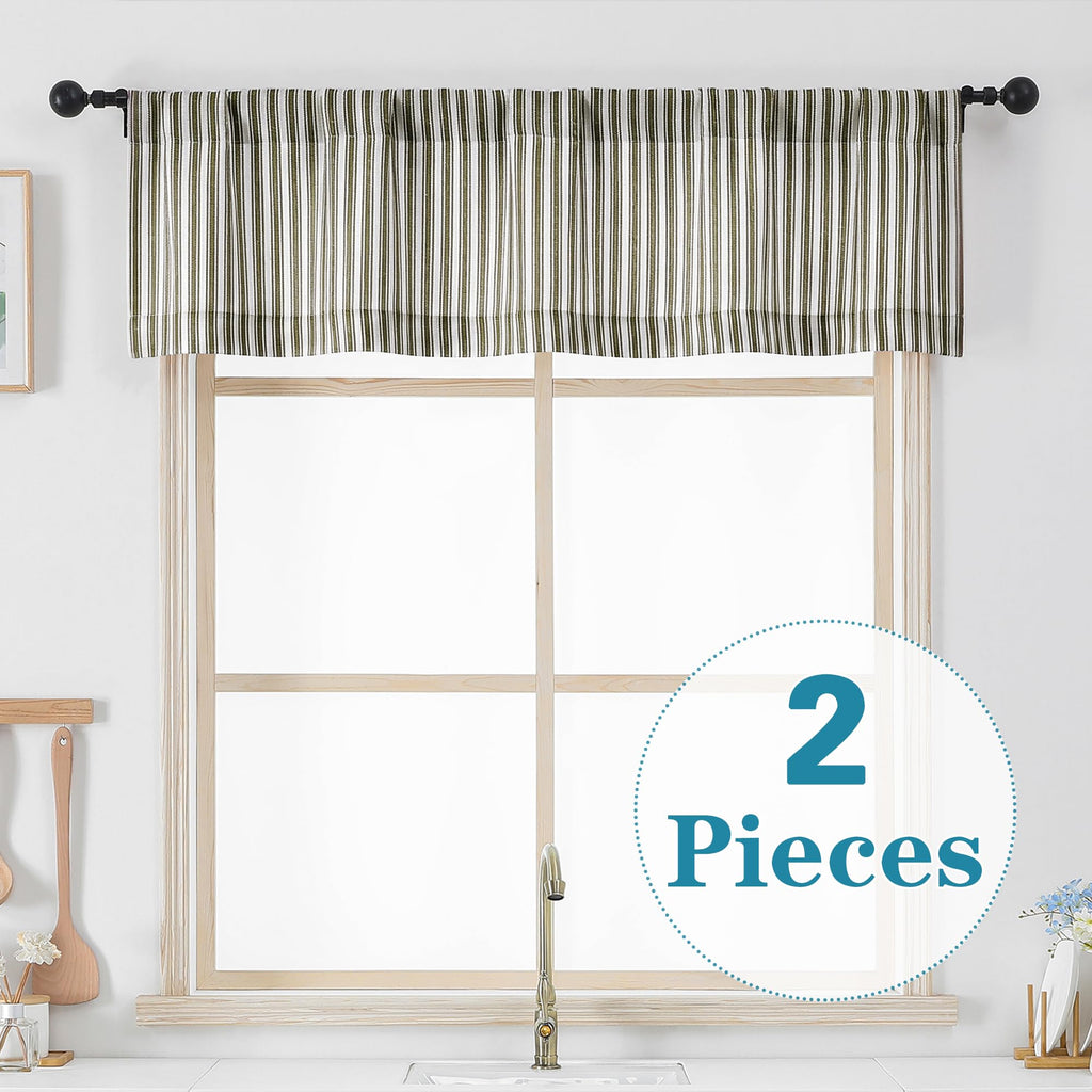 Striped Valances for Windows 14 inch, Chocolate, 2 Pieces