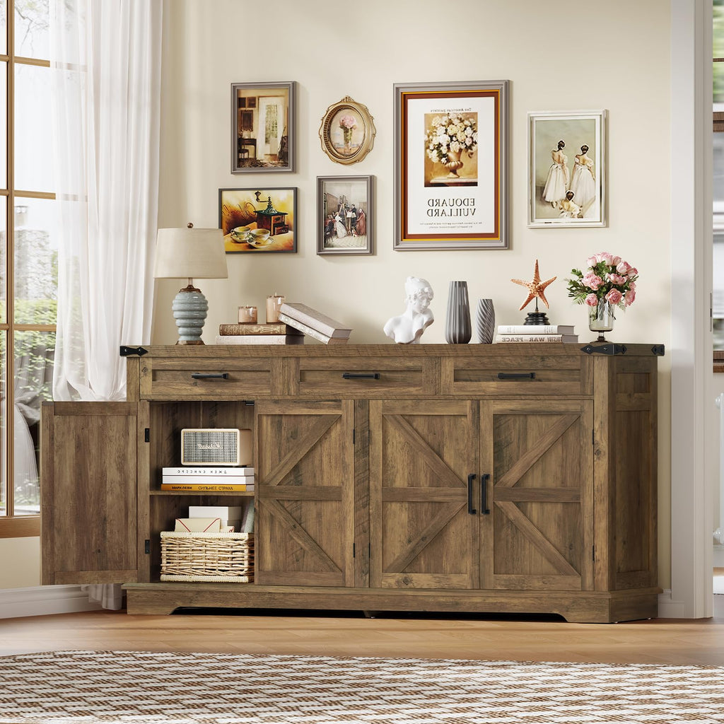 61" Large Buffet Cabinet with 4 Doors and 3 Drawers, Farmhouse Buffet Sideboard Cabinet with Storage, Coffee Bar Wine