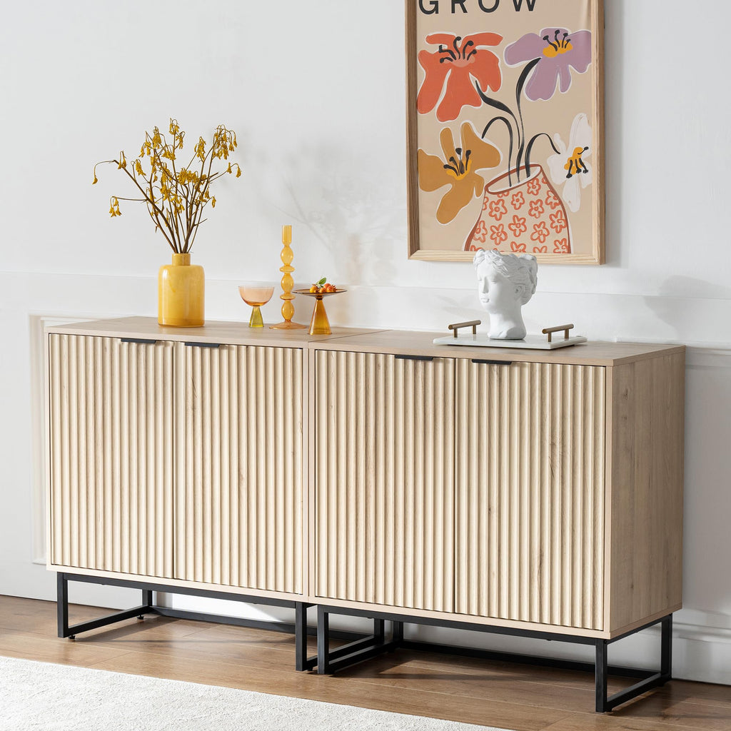 Fluted Storage Cabinet Set of 3, Sideboard Buffet Cabinet, Modern Accent Cabinets with Adjustable Shelves, Credenza