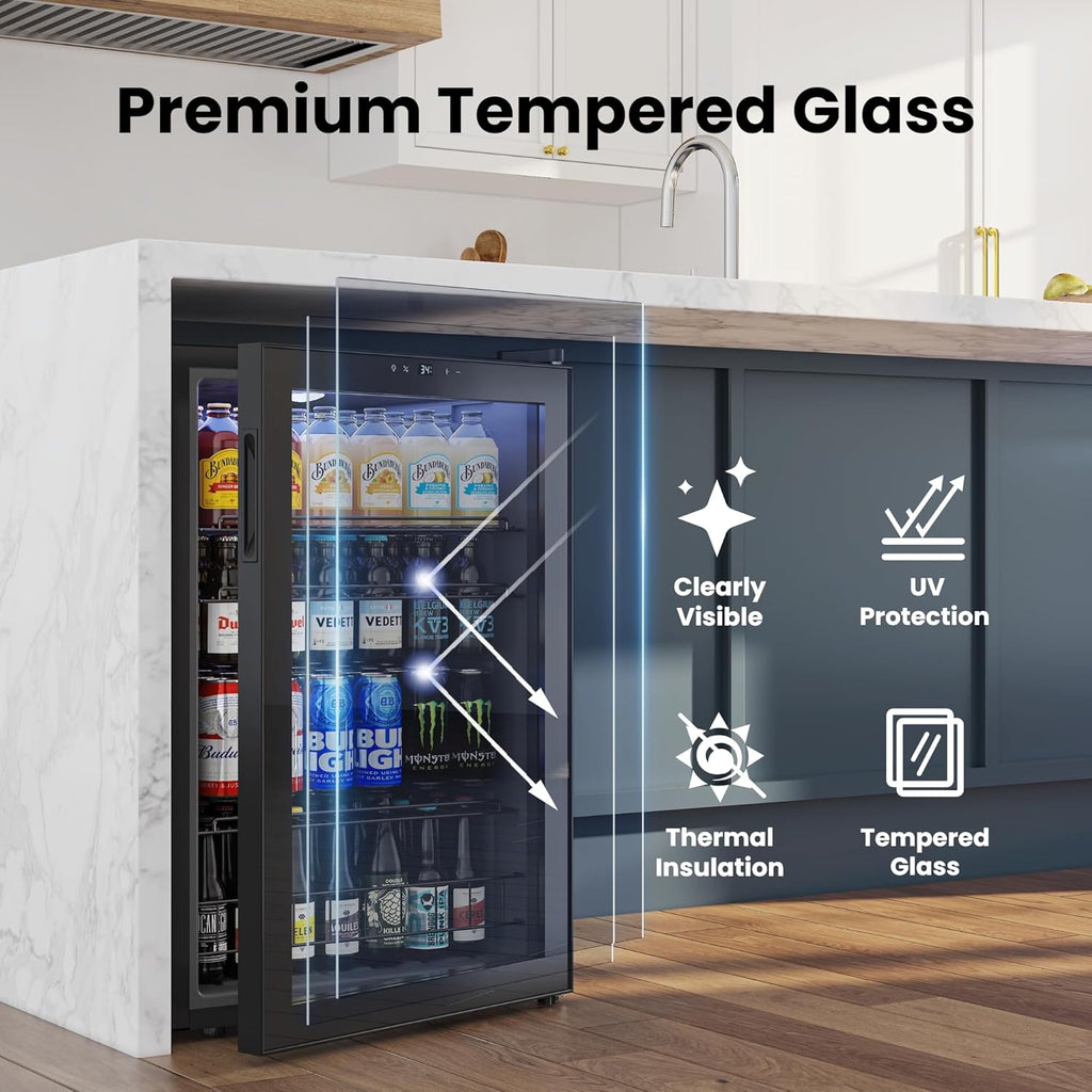 Beverage Refrigerator Cooler, 155 Cans Mini Fridge with Glass Door Beverage Frid
