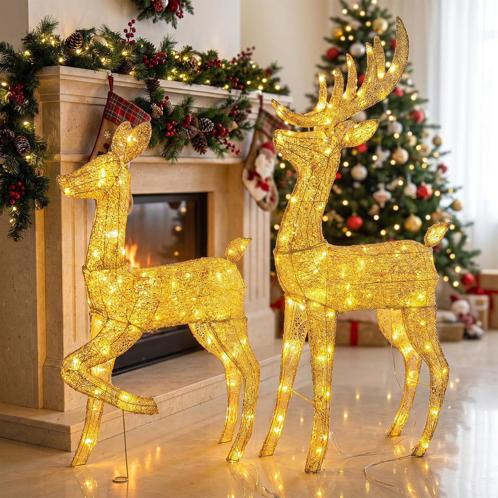 Lighted Christmas Reindeer Decor Outdoor 2Pcs Light Up Deer Set Decorations