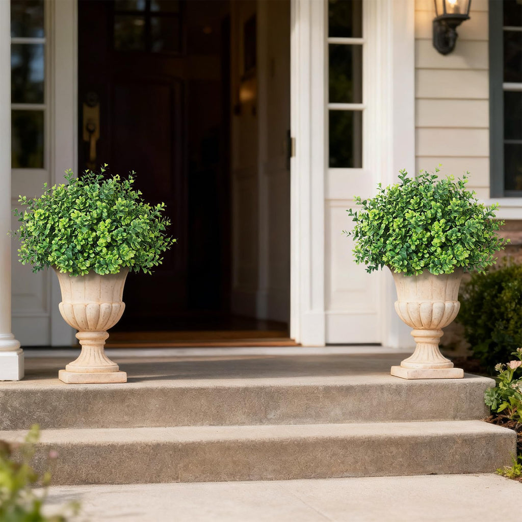 2 Sets of Artificial Boxwood Topiary Trees for Front Door Decoration(Green)