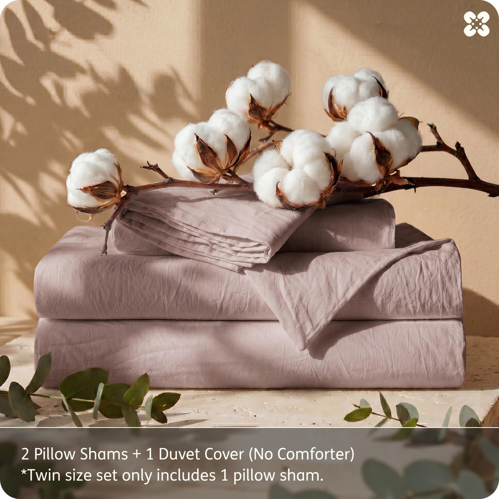 PureWoven 100% Washed Cotton Duvet Cover Set, Twin, 2-PC
