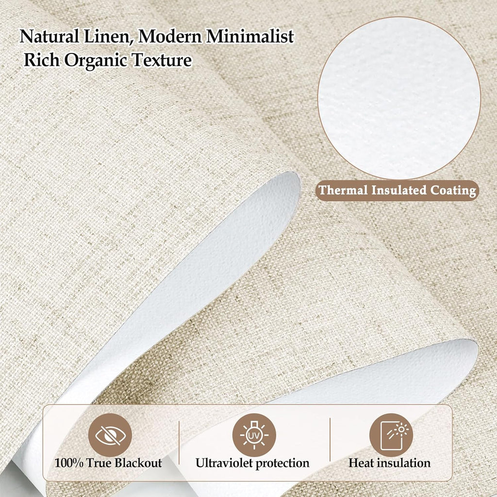 Cordless Blackout Roller Shades, 100% Light Blocking Linen Window Blinds, No Tools Inside Mount, Thermal Insulated