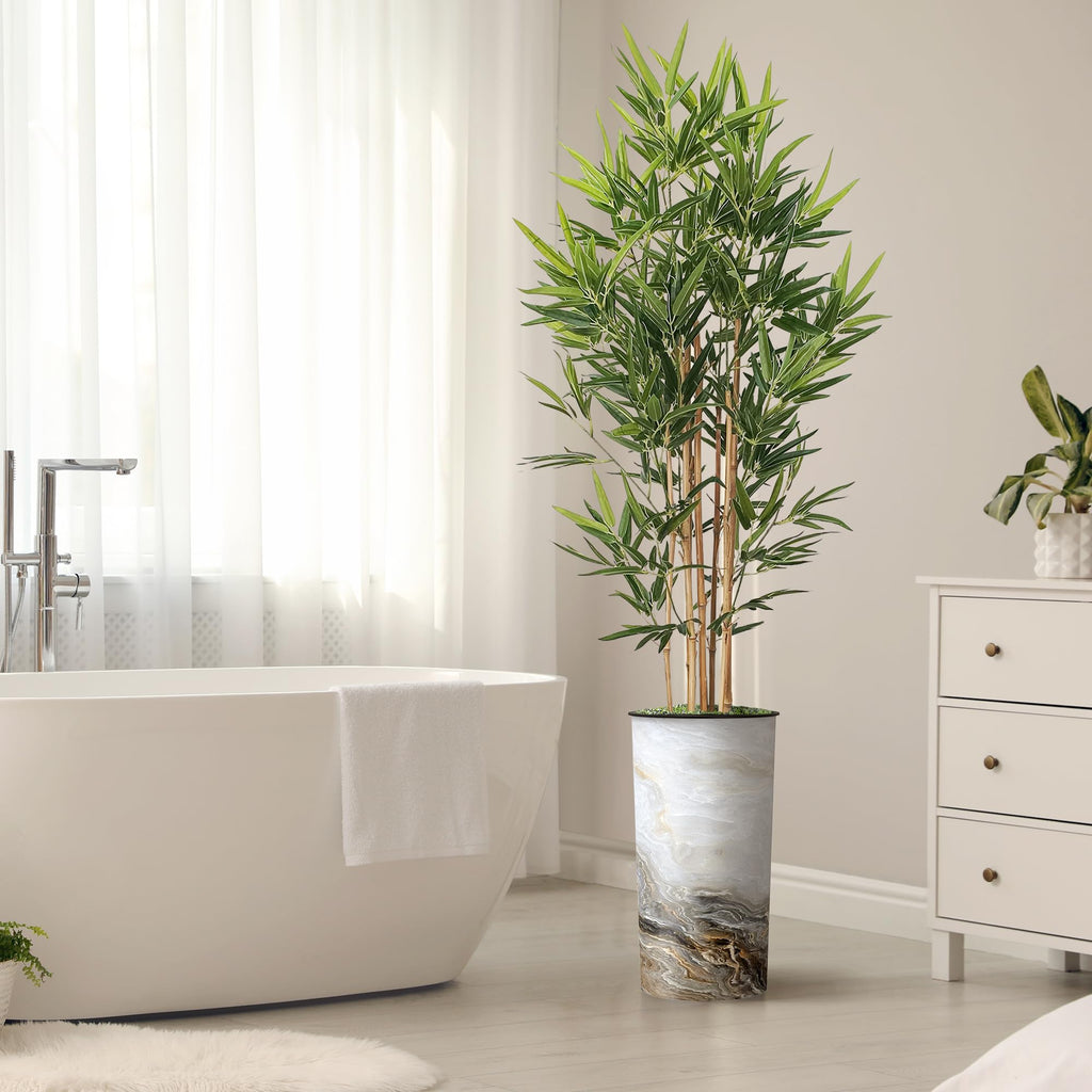Tree in Modern Granite Effect Planter, Fake Bamboo Silk Tree for Indoor and Outdoor Home Decoration - 70" Overall