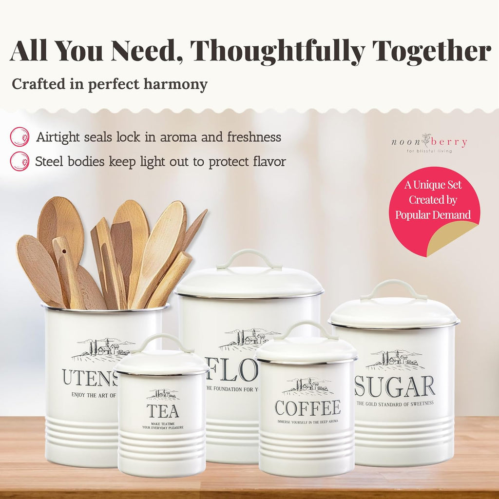 5-Piece Farmhouse Kitchen Canister Sets Counter - Set of 5