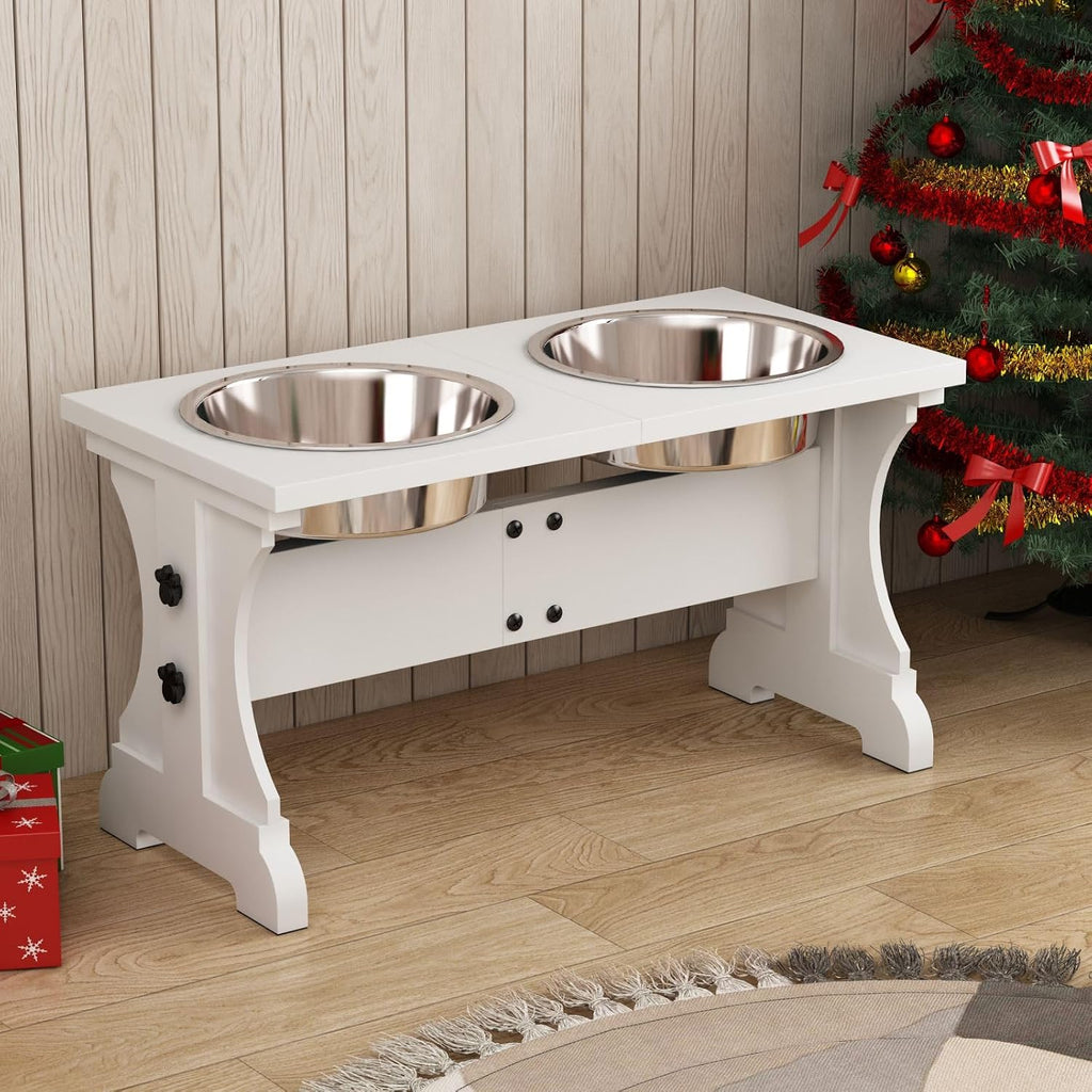 Elevated Dog Bowls, Dog Bowl Stand, 7 Cups 11" H_55 oz Bowl-White