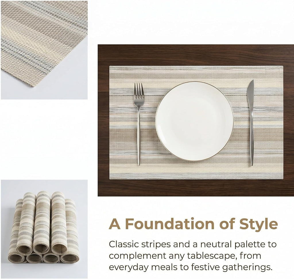 Textile Placemats - Heat Resistant Non-Slip Wipeable Place Mats for Party/Indoor/Outdoor Kitchen Dining - Set of 6